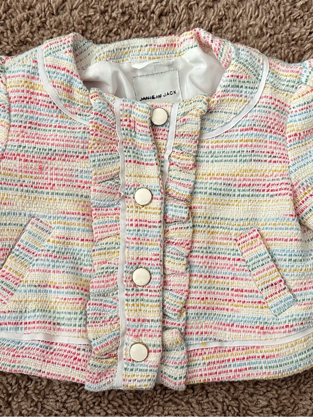 Janie and Jack Pastel Multicolor Tweed Jacket - White, Pink, Yellow, Blue